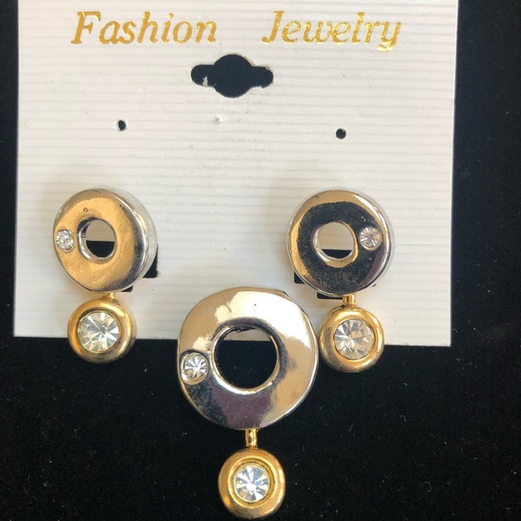 Earrings pierced matching charm silver w gold CZ - Picture 2 of 2